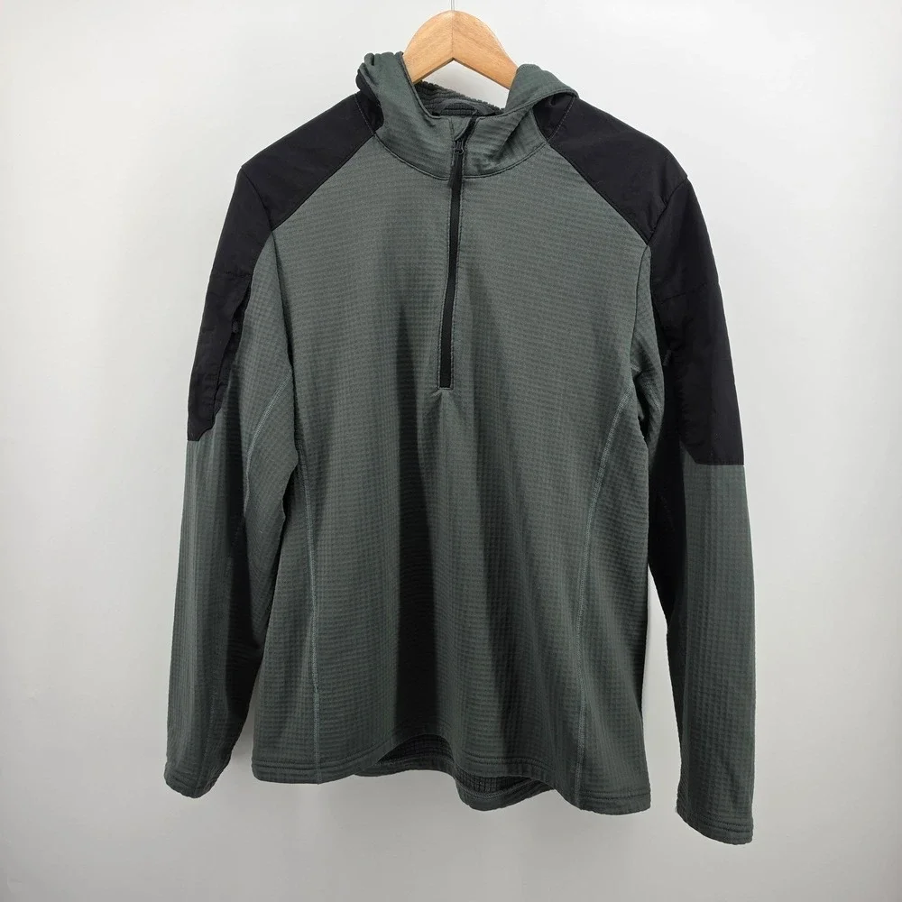 Triple Aught Design Hoodie Mens Large Gray Black Grid Fleece 1/4 Zip USA
